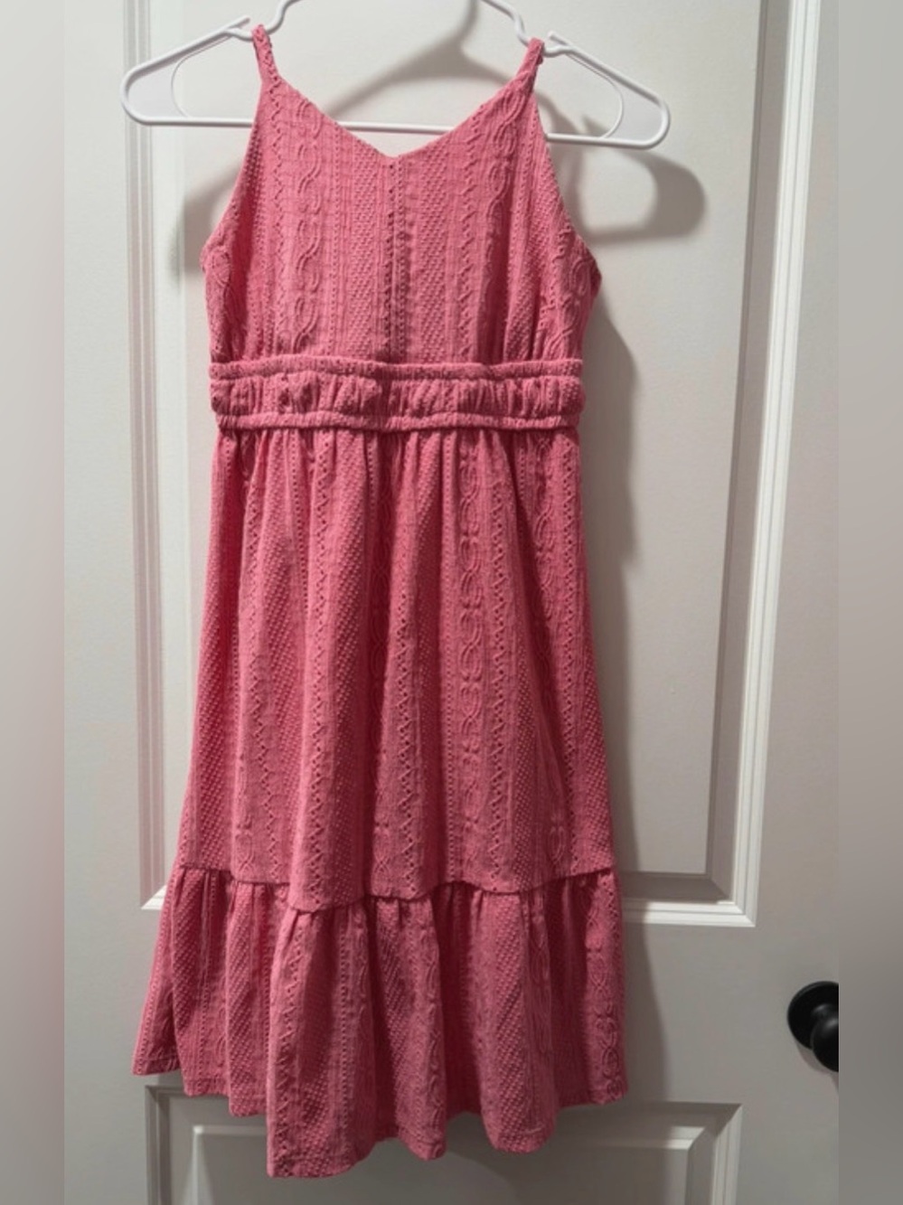 Sugar & Jade Girls Large Pink Textured Tiered Dress
